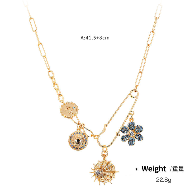 Wholesale Coin Inlaid Diamond Relief Alloy Necklaces